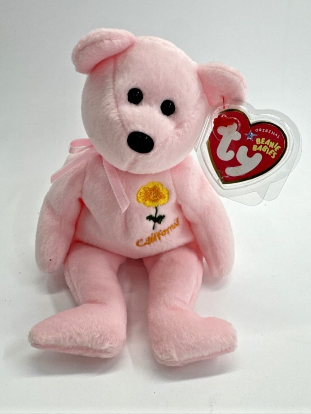 Ty California Poppy Bear Beanie Baby Plush Stuffed State Flower Pink & Tag Cover